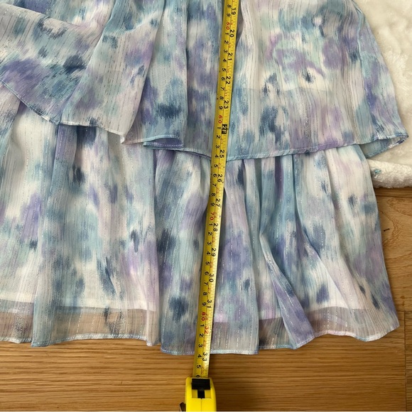 Sunny Evenings Blue Multi Lurex Flutter Sleeve Mini Dress Lulus medium - Picture 8 of 9